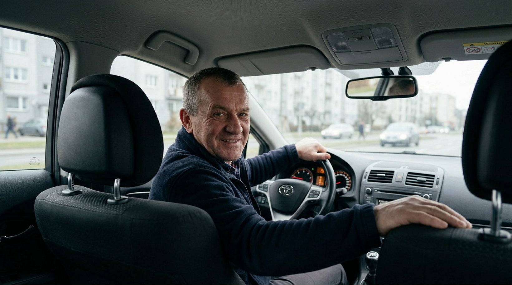 Fotografia šťastného Rímana v taxíku